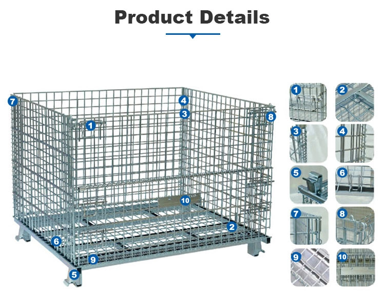 Stackable Pallet Cage Foldable Wire Cage Steel Pallet Container Wire Mesh Pallet Cage for Warehouse