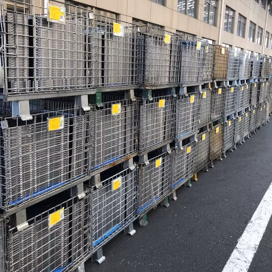 折りたたみワイヤーメッシュ倉庫スチールメタルローラー倉庫保管用コンテナケージ